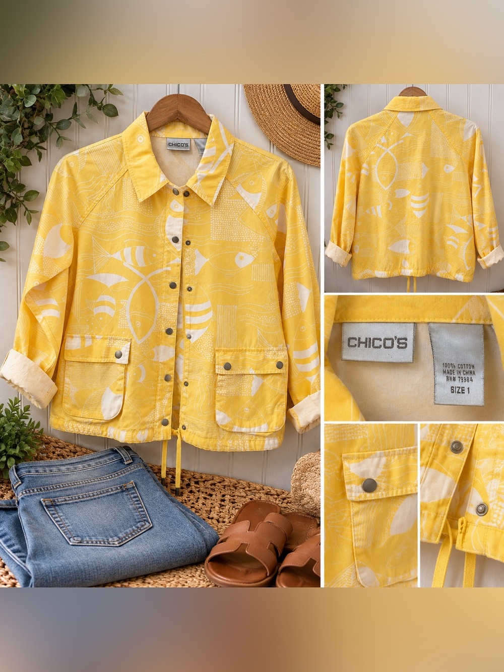 Chico's Yellow fish & nautical inspired/ retro / Y2K inspired $35. Size8